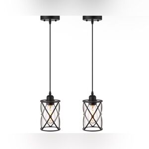 Glass Pendant Lights 
2 Pack, Black Mini Pendant Light with Clear Glass